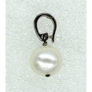 925 STERLING 10mm white pearl charm/necklace  enhancer signed GA 925 VINTAGE